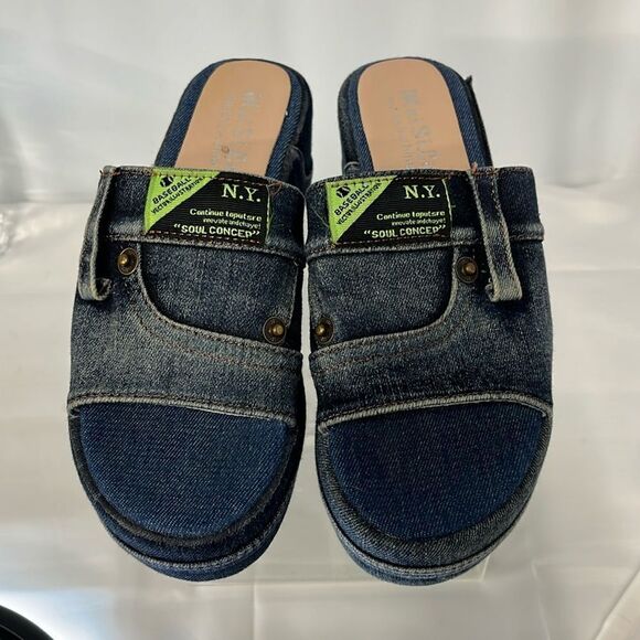 LADIES DENIM PLATFORM SLIDES FTL-01-135 - Picture 1 of 7